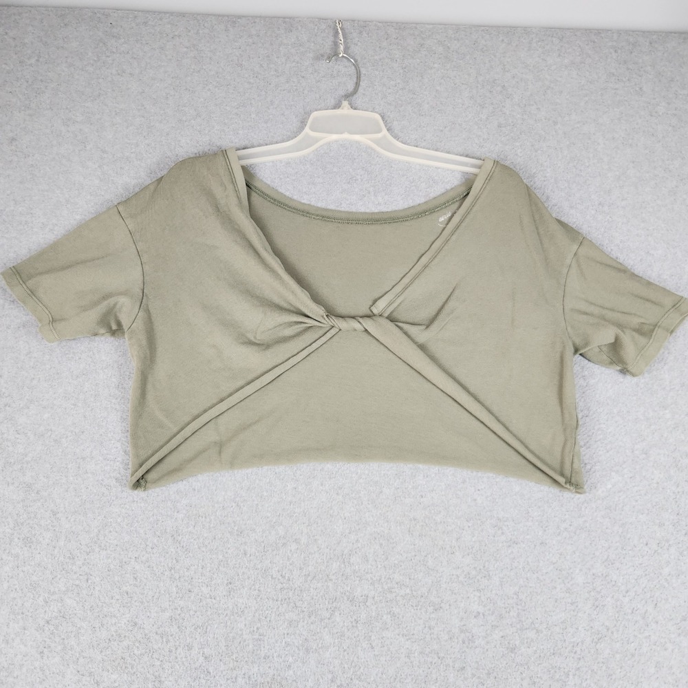 Aerie Crop Top Women Medium Sage Green Stretch Twist Front Short Sleeve Casual